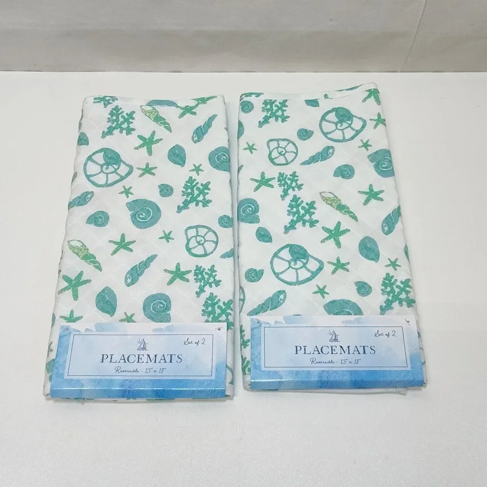 Best Brands Reversible Quilted Placemats - 4 Total Coastal Sea Shell 13